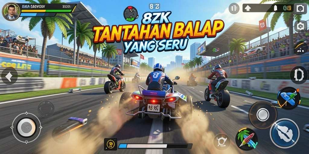 Gameplay 8ZK yang intens dan menegangkan saat balapan.