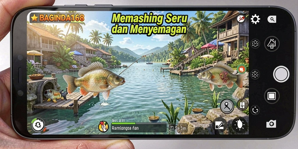 Tampilan gameplay seru memancing di BAGINDA168 dengan berbagai ikan.
