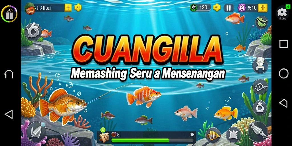 Tangkapan layar CUANGILA menampilkan gameplay memancing yang seru.