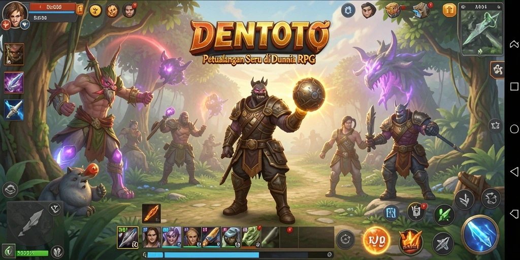 Screenshot DENTOTO menampilkan aksi seru dalam pertempuran RPG.