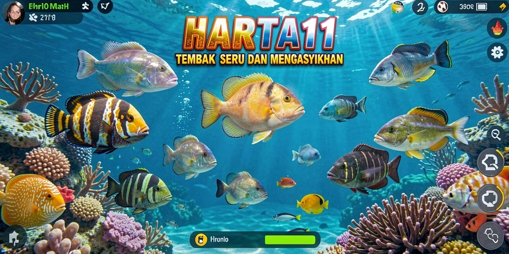Screenshot gameplay HARTA11 menampilkan aksi seru menembak ikan.