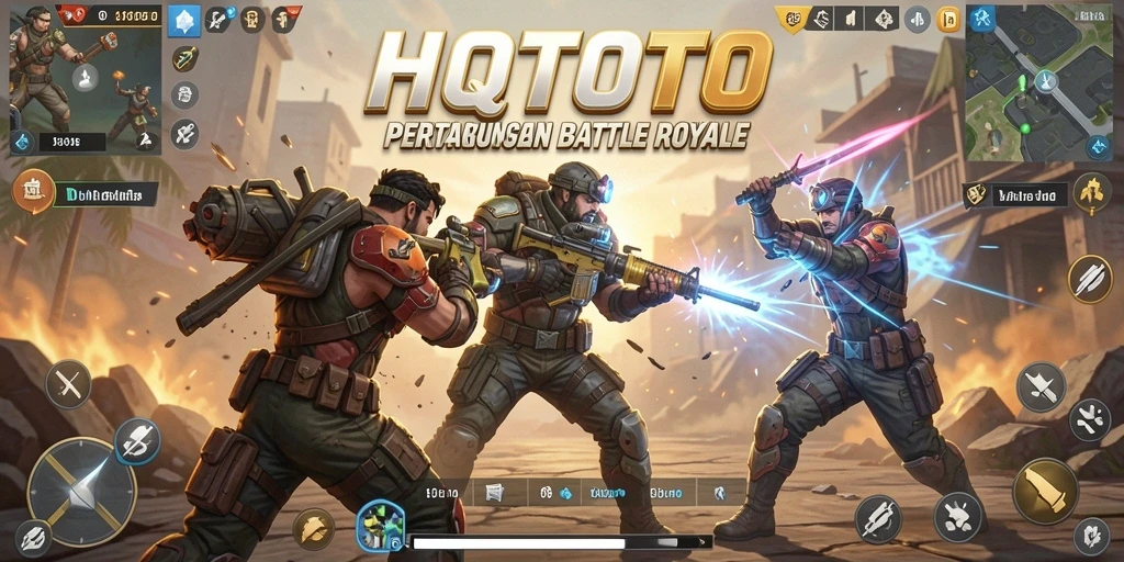 Tampilan gameplay seru di arena HQTOTO dengan aksi Battle Royale yang mendebarkan.