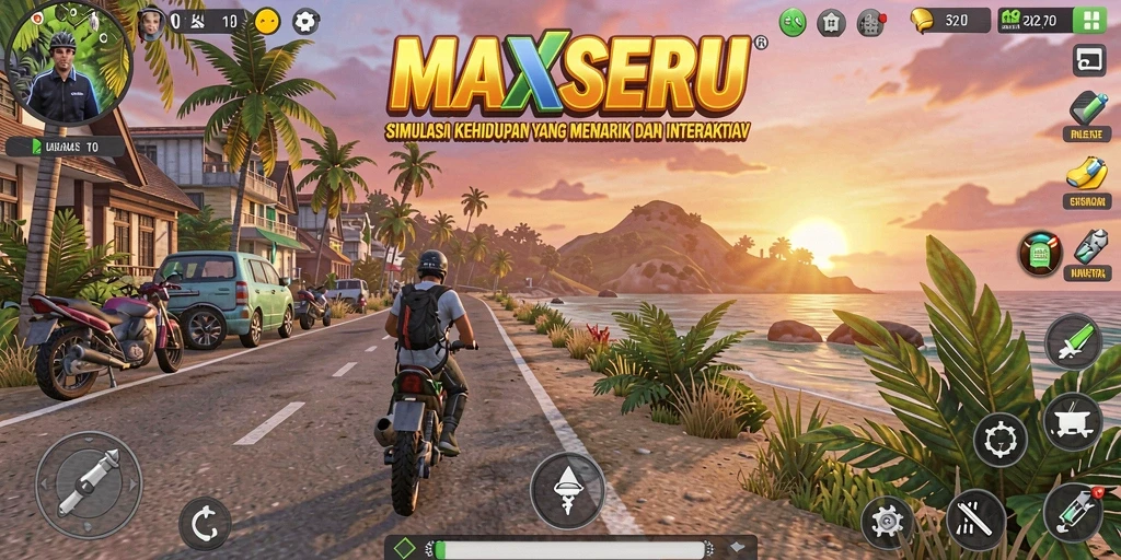 Tampilan gameplay <strong>MAXSERU</strong> yang menarik dan interaktif dalam simulasi kehidupan.