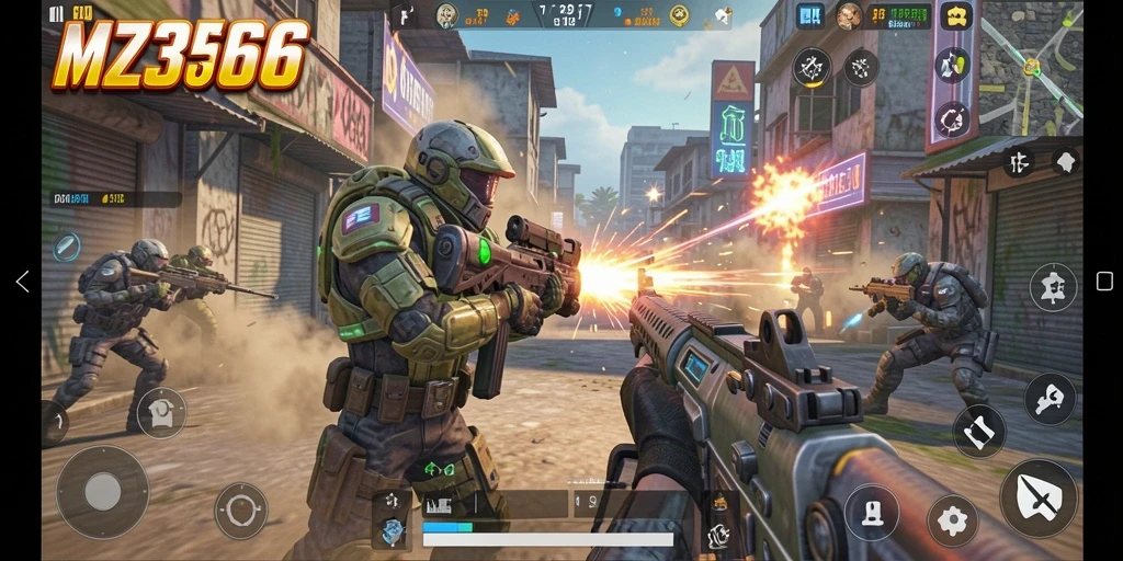 Tampilan gameplay MZ356 dengan pertempuran intens dan grafis mengagumkan.