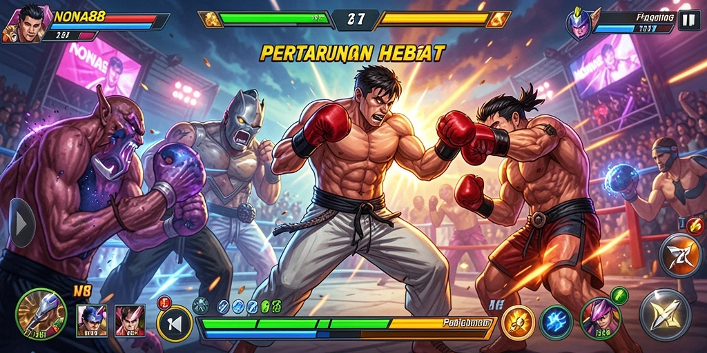 Tampilan pertarungan epik dalam gameplay NONA88 yang mendebarkan.