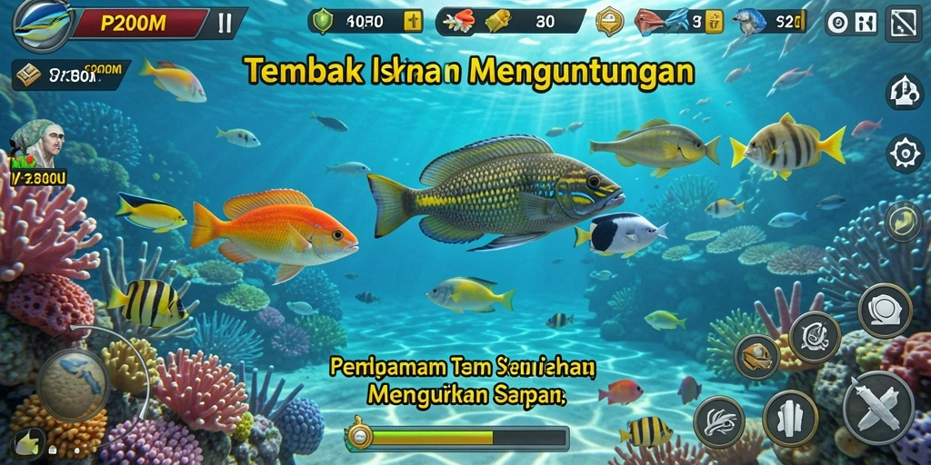 Tampilan gameplay seru dari permainan Tembak Ikan P200M.