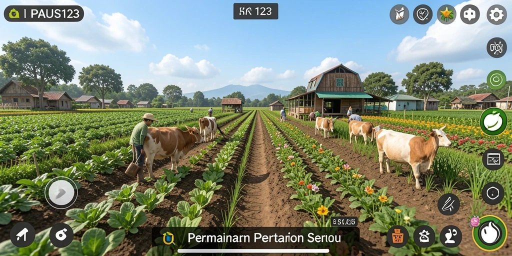 Tampilan gameplay seru dan interaktif di PAUS123 dengan suasana pertanian.