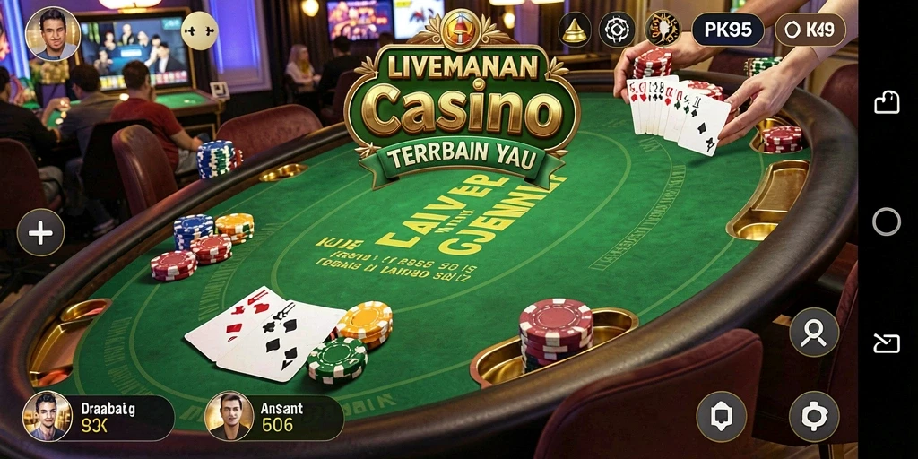 Tampilan gameplay PK95 dengan dealer langsung di Live Casino.