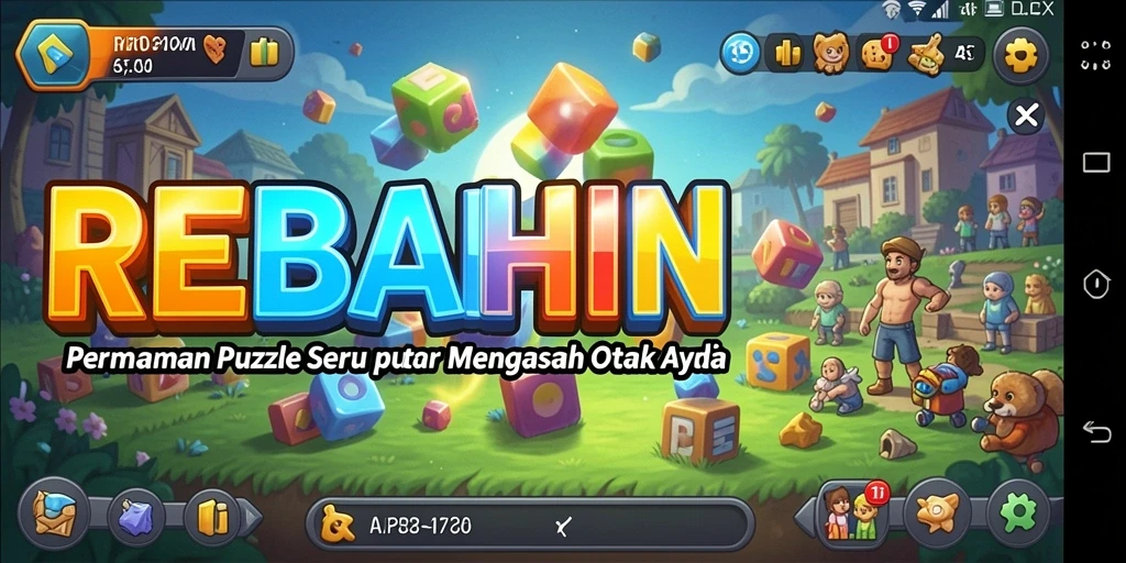 Tangkapan layar permainan REBAHIN menampilkan serunya menyelesaikan teka-teki.