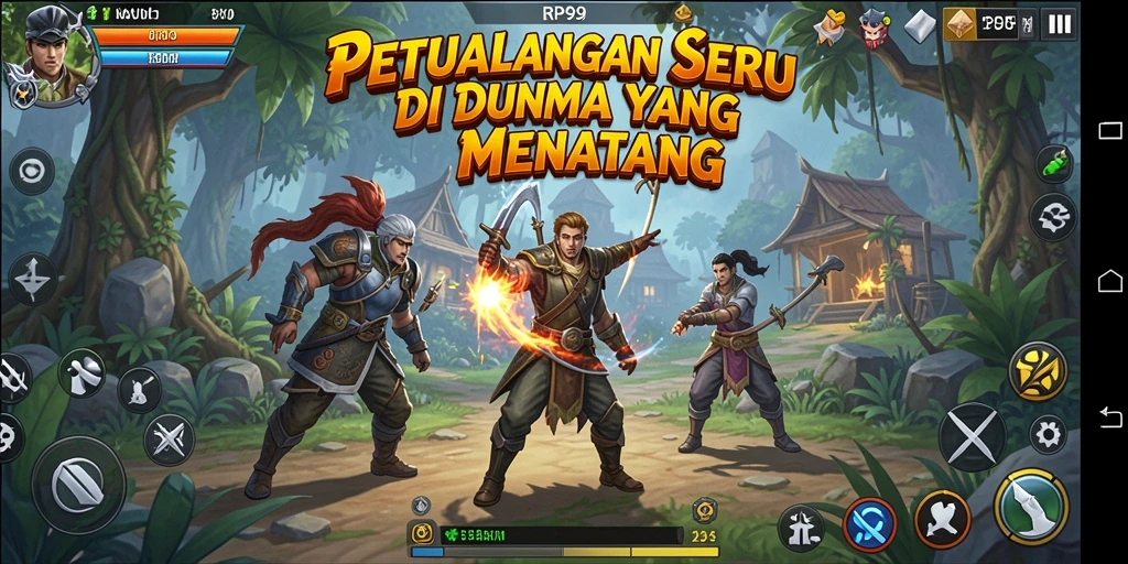 Screenshot utama RP99 menampilkan aksi seru dalam petualangan.