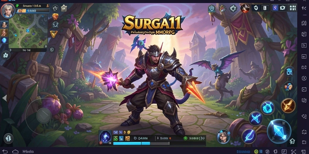 Screenshot gameplay SURGA11 menunjukkan pertarungan epik dan eksplorasi dunia.